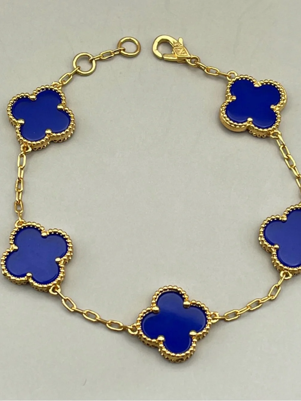 Gold-Plated Blue Clover Link Bracelet - Women Jewelry - 7.5”